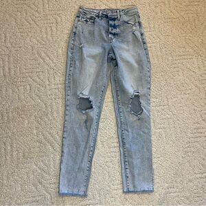 Old Navy curvy OG straight 8 tall distressed denim jeans slit ankle stretch